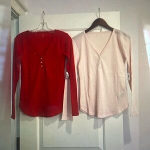 2 NWT Gap Henley Thermals - Red & Pink- Size Small